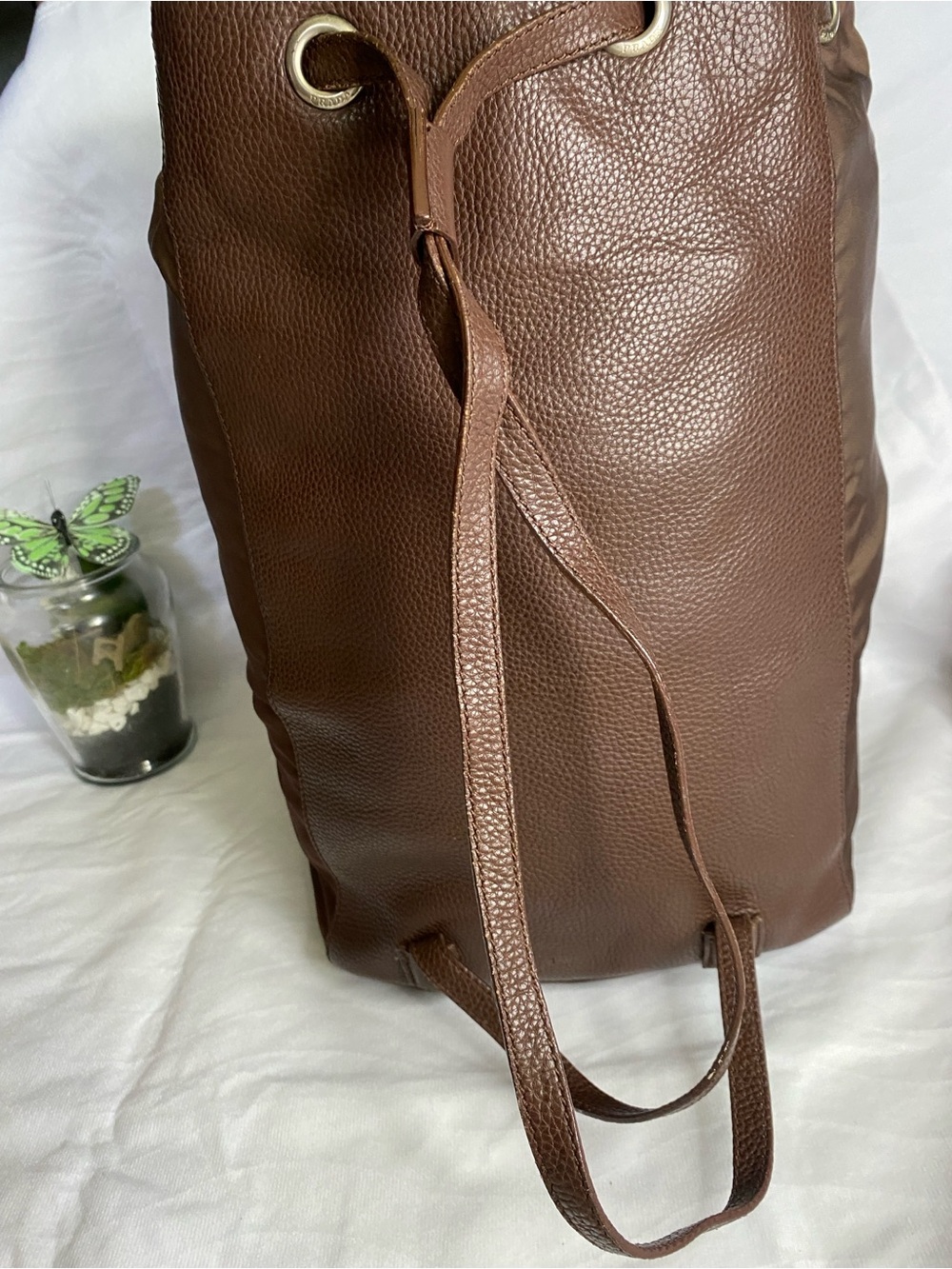 Prada Brown Pebbled Leather Drawstring Backpack - Picture 4 of 13
